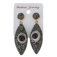 Rhinestone Clay Pave Drop Earring, with rubber earnut, Evil Eye, for woman, black, 57mm 