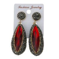 Rhinestone Clay Pave Drop Earring, with rubber earnut & Gemstone, for woman, 60mm 