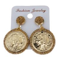 Rhinestone Clay Pave Drop Earring, with rubber earnut & Zinc Alloy, for woman, gold, 41mm 