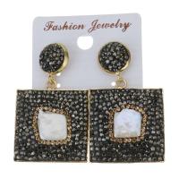 Rhinestone Clay Pave Drop Earring, with rubber earnut & Freshwater Pearl, for woman, 44mm 