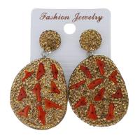 Rhinestone Clay Pave Drop Earring, with rubber earnut & Gemstone, for woman, gold, 50mm 
