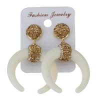 Rhinestone Clay Pave Drop Earring, with rubber earnut & Ox Bone, for woman, gold, 53mm 