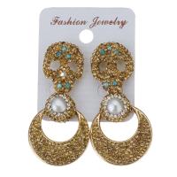 Rhinestone Clay Pave Drop Earring, with rubber earnut & Freshwater Pearl, for woman, gold, 51mm 