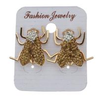 Rhinestone Clay Pave Stud Earring, with rubber earnut, Fly, for woman, gold 