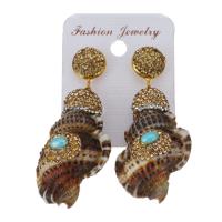 Rhinestone Clay Pave Drop Earring, with rubber earnut & Shell, Shell, for woman, gold, 56-58mm,27x42-44mm 