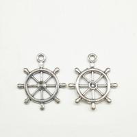 Zinc Alloy Ship Wheel & Anchor Pendant, antique silver color plated, hollow Approx 2mm 