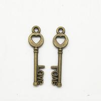 Zinklegierung Schlüssel Anhänger, antike Bronzefarbe plattiert, 29x7.5x1.6mm, Bohrung:ca. 2mm, 100PCs/Tasche, verkauft von Tasche