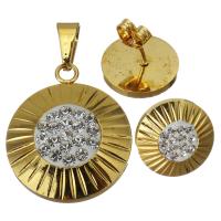 Rhinestone stainless steel Jewelry Set, Stud Earring & pendant, with Rhinestone Clay Pave, for woman, gold 14.5mm Approx 
