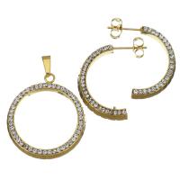 Rhinestone stainless steel Jewelry Set, Stud Earring & pendant, with Rhinestone Clay Pave, for woman, gold  Approx 