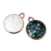 Brass Jewelry Pendants, with Shell & Abalone Shell, Flat Round, mosaic Approx 1.5mm 