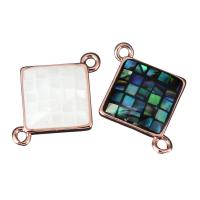 Brass Connector, with Abalone Shell,  Square, mosaic & 1/1 loop Approx 1.5mm 