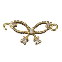 Cubic Zirconia Micro Pave Brass Connector, Bowknot, micro pave cubic zirconia & 1/1 loop, gold Approx 1mm 
