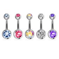 316 Stainless Steel Belly Ring, Round, 15 pieces & for woman & with rhinestone 5MM*1.6*10MM*8mm 