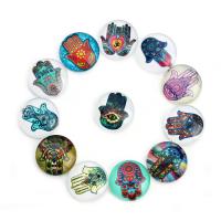 Glass Cabochon, with Paper, Round & flat back, mixed colors 