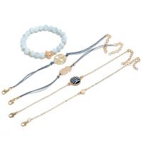 Zinc Alloy Bracelet Set, with turquoise & Cotton Cord, plated, 5 pieces & for woman, golden Approx 7.6 Inch 