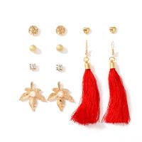 Zinc Alloy Earring Set, with Cotton Thread & Rhinestone & Plastic Pearl, gold color plated, 6 pieces & fashion jewelry & for woman      