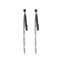 Zinc Alloy Tassel Earring, with Cubic Zirconia, Teardrop, silver color plated, fashion jewelry & for woman, 95mm 