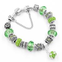 Zinc Alloy European Bracelets, with Rhinestone Clay Pave & Lampwork, silver color plated, fashion jewelry & snake chain & for woman Approx 7.8 Inch 