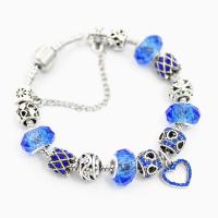 Zinc Alloy European Bracelets, with Lampwork & Rhinestone, silver color plated, fashion jewelry & snake chain & for woman Approx 7.8 Inch 