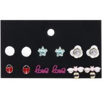 Zinc Alloy Stud Earring Set, with Resin Rhinestone, plated, for woman & enamel & with rhinestone, 6mm,8mm,10mm,12mm,15mm, 6/Set 