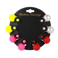 Plastic Stud Earring, Round, 4 pieces & for woman, multi-colored, 15mm, 4/Set 