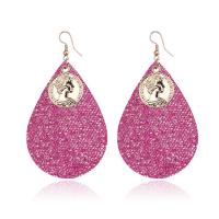 Zinc Alloy Drop Earring, with PU Leather, fashion jewelry & for woman 