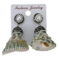 Rhinestone Clay Pave Drop Earring, with rubber earnut & Shell, Shell, for woman, 41-49mm,27-28x29-35mm 