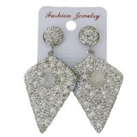 Rhinestone Clay Pave Drop Earring, with rubber earnut, for woman, white, 62mm 