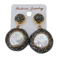 Rhinestone Clay Pave Drop Earring, with rubber earnut & Freshwater Pearl, for woman, 45mm 