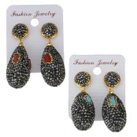 Rhinestone Clay Pave Drop Earring, with rubber earnut & Gemstone, for woman 42mm 