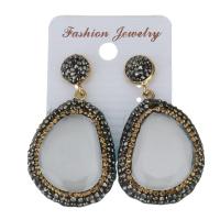 Rhinestone Clay Pave Drop Earring, with rubber earnut & Freshwater Pearl, for woman, 49mm 