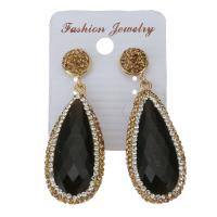 Rhinestone Clay Pave Drop Earring, with rubber earnut & Gemstone, for woman, gold, 55mm 