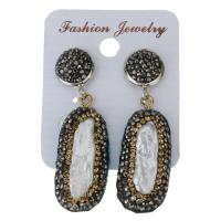 Rhinestone Clay Pave Drop Earring, with rubber earnut & Freshwater Pearl, for woman, 49mm 