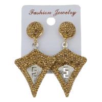Rhinestone Clay Pave Drop Earring, with rubber earnut, for woman, gold, 49mm 