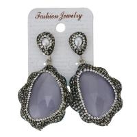 Rhinestone Clay Pave Drop Earring, with rubber earnut & Gemstone, for woman, 61mm 
