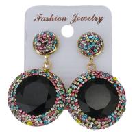 Rhinestone Clay Pave Drop Earring, with rubber earnut & Gemstone & Zinc Alloy, Flat Round, for woman, 45mm 