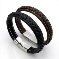 PU Leather Cord Bracelets, with Stainless Steel, stainless steel magnetic clasp, plated, Unisex 
