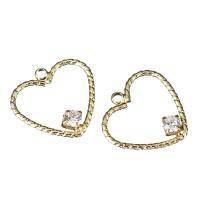 Brass Heart Pendants, micro pave cubic zirconia, gold Approx 1.5mm 