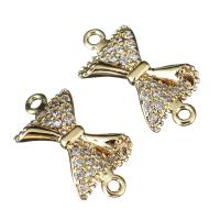 Cubic Zirconia Micro Pave Brass Connector, Bowknot, micro pave cubic zirconia & 1/1 loop, gold Approx 1.5mm 