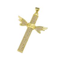 Cubic Zirconia Micro Pave Brass Pendant, with Cubic Zirconia, Cross, plated, micro pave cubic zirconia 43*28mm Approx 3mm 