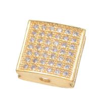 Brass Spacer Beads, with Cubic Zirconia, Square, plated, micro pave cubic zirconia 12*12mm 