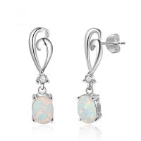 925 Sterling Silver Stud Earring, with Opal, plated, for woman & with rhinestone, silver color 