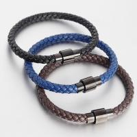 Titanium Steel Bracelet, with PU Leather, Unisex & woven pattern 185mm,205mm,220mm 