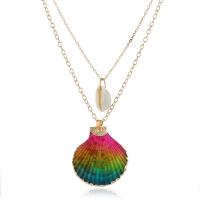 Shell Zinc Alloy Necklace, with Shell, gold color plated, Double Layer & for woman Inch 