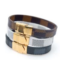 Stainless Steel Bracelet, with Leather, gold color plated, fashion jewelry & Unisex 12mm Approx 7.4 Inch 