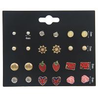 Zinc Alloy Stud Earring Set, plated, 12 pieces & for woman & enamel & with rhinestone, 4mm,5mm,6mm,8mm,, 12/Set 