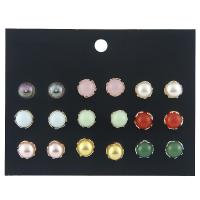 aleación de zinc Stud aretes, nueve piezas & para mujer & con perlas de cristal, más colores para la opción, 8mm,9mm, longitud:70x90 mm, 9/Set, Vendido por Set