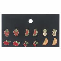 Zinc Alloy Stud Earring Set, Fruit, plated, 6 pieces & for woman & enamel, 7mm,10mm,11mm x50 mm, 6/Set 