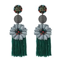 Polyester Tassel Earring, with Resin, for woman & with rhinestone 