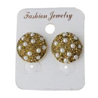 Rhinestone Clay Pave Stud Earring, with rubber earnut & Freshwater Pearl, for woman, gold 
